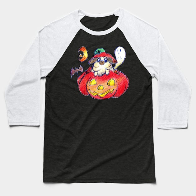 Halloween Pug Baseball T-Shirt by saradaboru